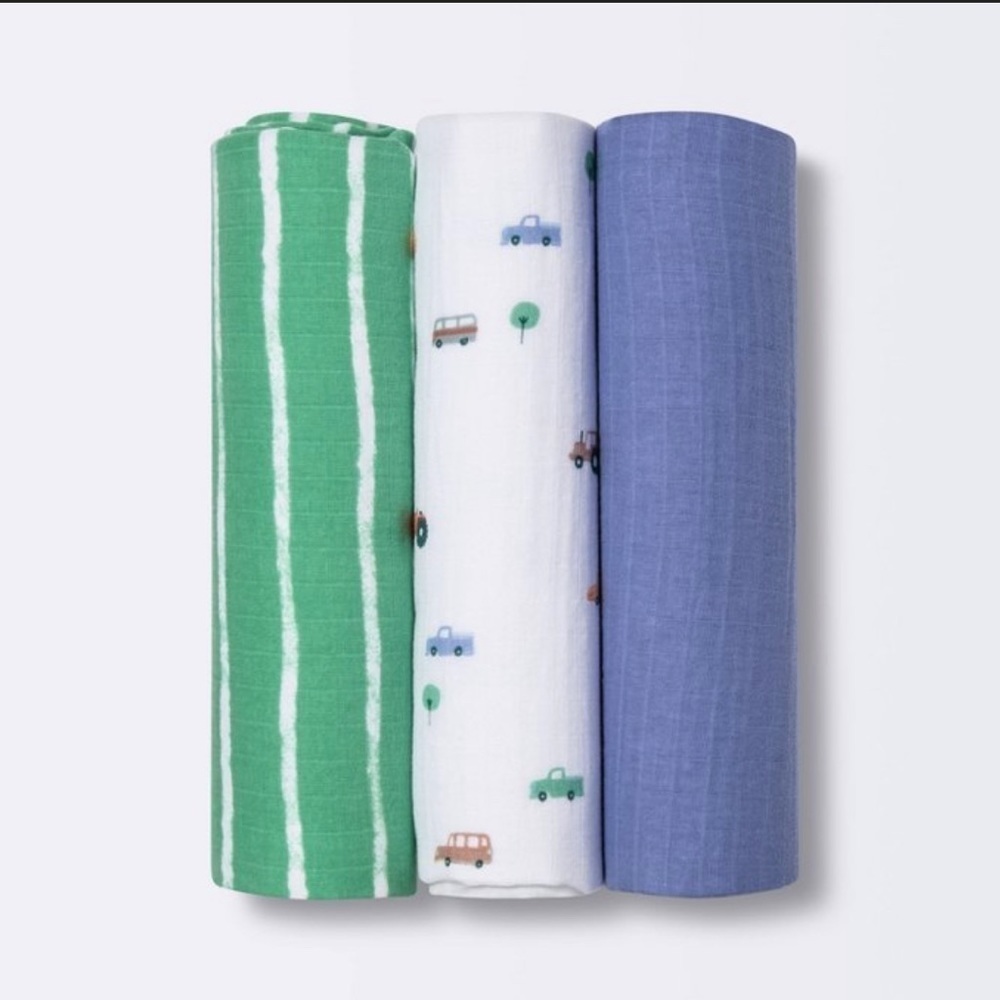 3 Pack Cloud Island Muslin Swaddle Blanket Transportation